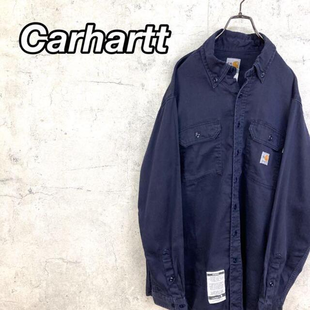 carhartt(カーハート)の希少 90s カーハート ワークシャツ タグロゴ ビッグシルエット 紺 美品. メンズのトップス(シャツ)の商品写真