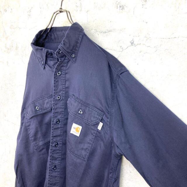 carhartt(カーハート)の希少 90s カーハート ワークシャツ タグロゴ ビッグシルエット 紺 美品. メンズのトップス(シャツ)の商品写真