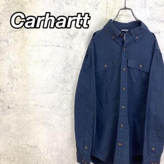 カーハート(carhartt)の希少 90s Carhartt カーハート ワークシャツ タグロゴ 紺 美品(シャツ)