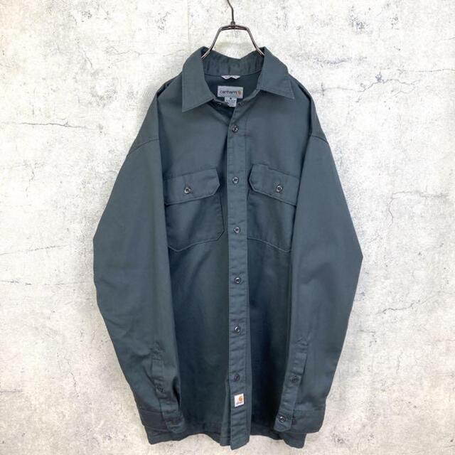 carhartt(カーハート)の希少 90s カーハート ワークシャツ タグロゴ ダークグレー 美品 メンズのトップス(シャツ)の商品写真