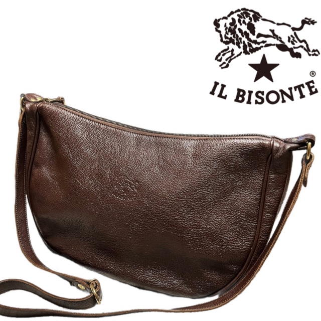 【良品】IL BISONTE イルビゾンテ ラウンド型レザーショルダーバッグ