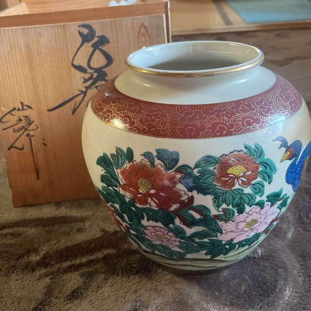 美品】九谷焼 龍仙 壷 花瓶 花鳥絵 玻璃砡 置物 日本 工芸 美術品J7
