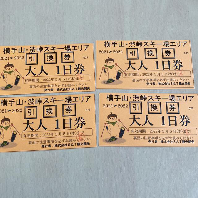 長野県 全スキー場 共通リフト券（１日券）大人用　1枚　即日発送可