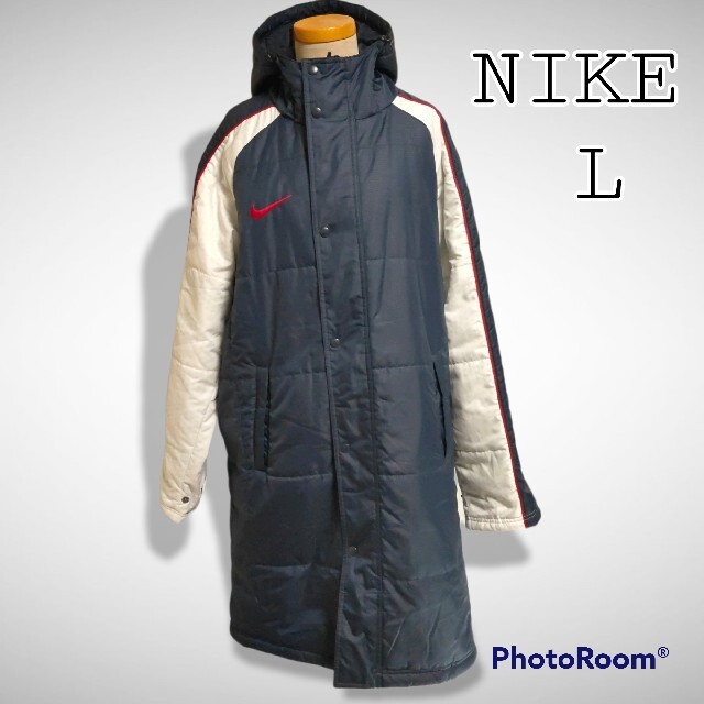 NIKE - NIKE ベンチコート ロングコート 白 紺 Lサイズ 部活 通学