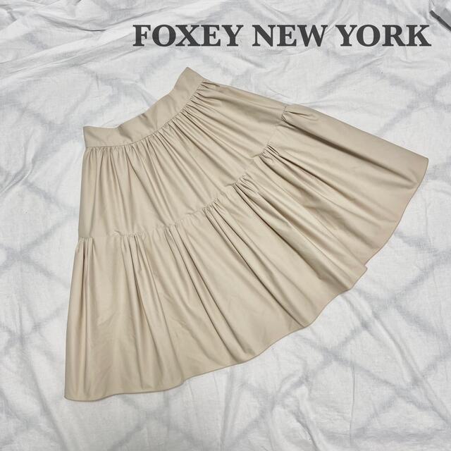 【極美品】FOXEY NEW YORK ブロッサムスカート　ベージュ　サイズ40
