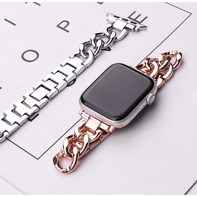●アップルウォッチバンド【42/44㎜】チェーン AppleWatch シルバー レディースのファッション小物(腕時計)の商品写真