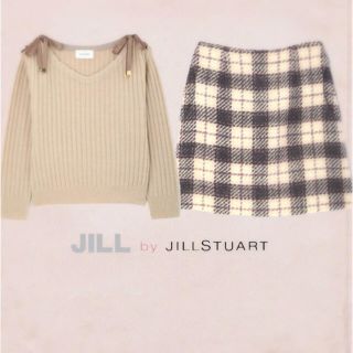 ジルバイジルスチュアート(JILL by JILLSTUART)の今期 新作 ジルバイジルスチュアート 肩リボンニット チェックスカート(ニット/セーター)