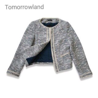 トゥモローランド(TOMORROWLAND)の美品 トゥモローランド ノーカラージャケット ミックスツイード 38 M(ノーカラージャケット)