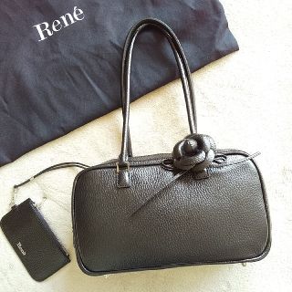 美品✨Rene ルネ アリア バンドバッグ レザー シボ ホワイト 白 カメリア