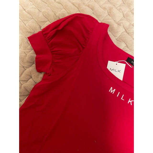 MILK(ミルク)の☆新品未使用！GW特別SALE☆【MILKlovelyロゴパフ TEE レッド】 メンズのトップス(Tシャツ/カットソー(半袖/袖なし))の商品写真