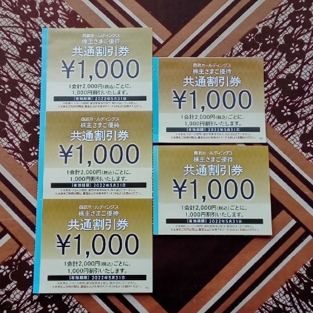 西武HD株主優待 1,000円共通割引券 5枚+レストラン割引券10枚