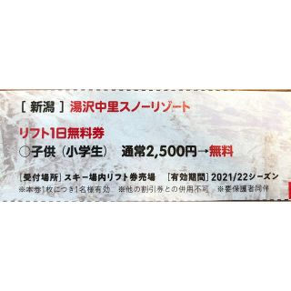 湯沢中里スノーリゾート　子供　リフト券(スキー場)