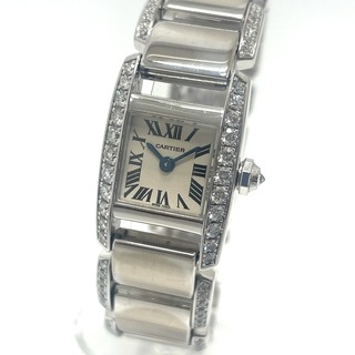 カルティエ(Cartier)のカルティエ CARTIER ベゼルダイヤ ベルトサイドフルダイヤ WE7007MM タンキッシムSM クォーツ 腕時計 K18WG シルバー 美品(腕時計)