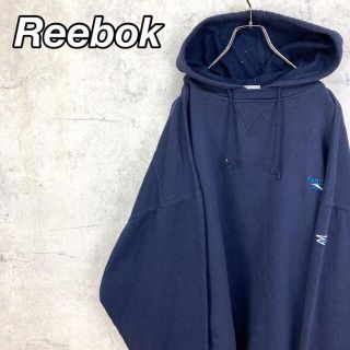 リーボック(Reebok)の希少 90s リーボック パーカー ビッグシルエット 刺繍ロゴ 紺色 XL(パーカー)