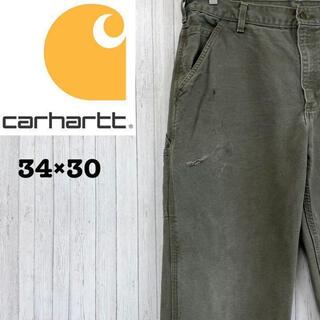 カーハート(carhartt)のカーハート　ダック地　ペインターパンツ　グリーン　革ロゴ　ワークパンツ34/30(ペインターパンツ)