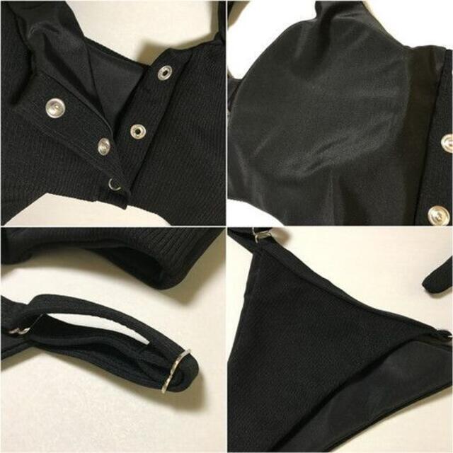 【ブラック：Ｌ】胸元リボン セクシー ボタン付き ビキニ レディースの水着/浴衣(水着)の商品写真