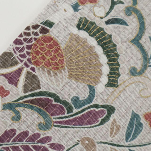 大島紬◇訪問着◇向鳥に唐花正倉院文様□ベージュ◇袷正絹着物◇HY1-10