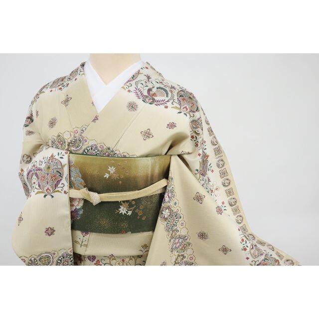 大島紬◇訪問着◇向鳥に唐花正倉院文様□ベージュ◇袷正絹着物◇HY1-10