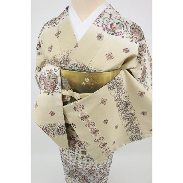 大島紬◇訪問着◇向鳥に唐花正倉院文様□ベージュ◇袷正絹着物◇HY1-10