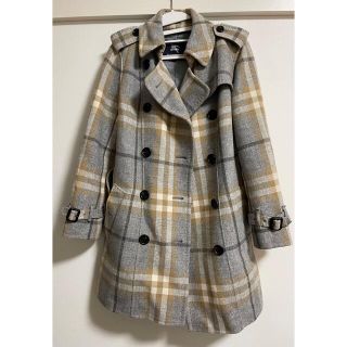 バーバリー(BURBERRY)の【美品】バーバリーロンドン　コート　グレー　ベージュ　チェック　38(ロングコート)