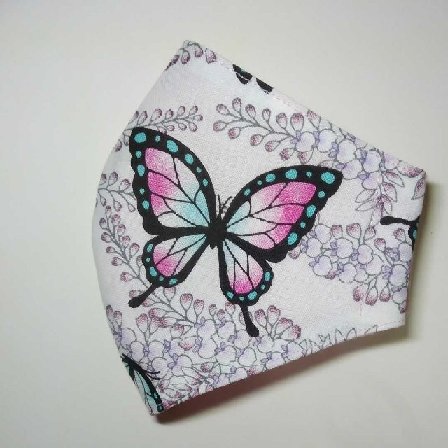 サイズが選べる　紫とピンク蝶々柄×ドット柄　インナーマスク　２枚セット ハンドメイドのキッズ/ベビー(外出用品)の商品写真