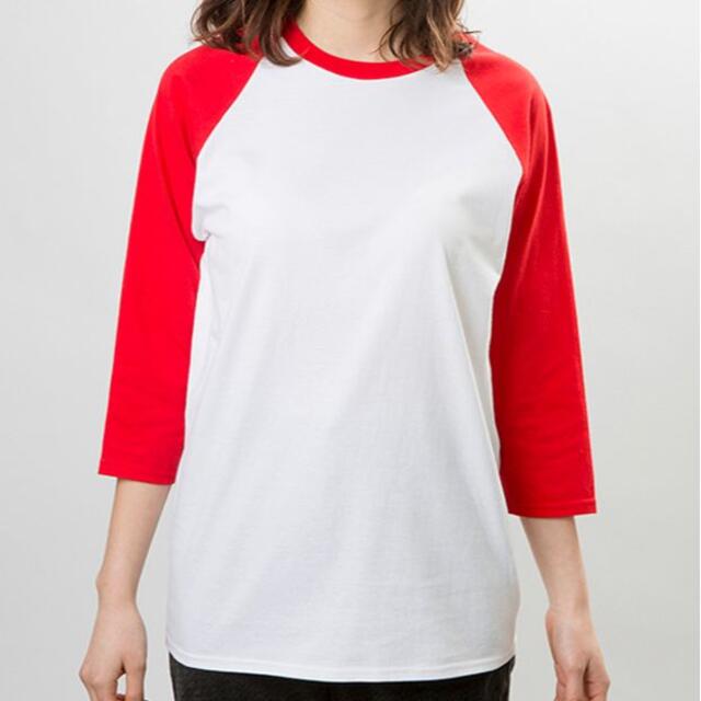 GILDAN(ギルタン)の5.3オンス 七分袖 ラグランT ホワイト/レッド XXL 男女兼用 ギルダン メンズのトップス(Tシャツ/カットソー(七分/長袖))の商品写真