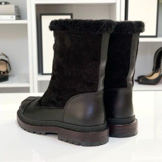3495 シャネル スエード レザー ムートン センタージップ ショートブーツ