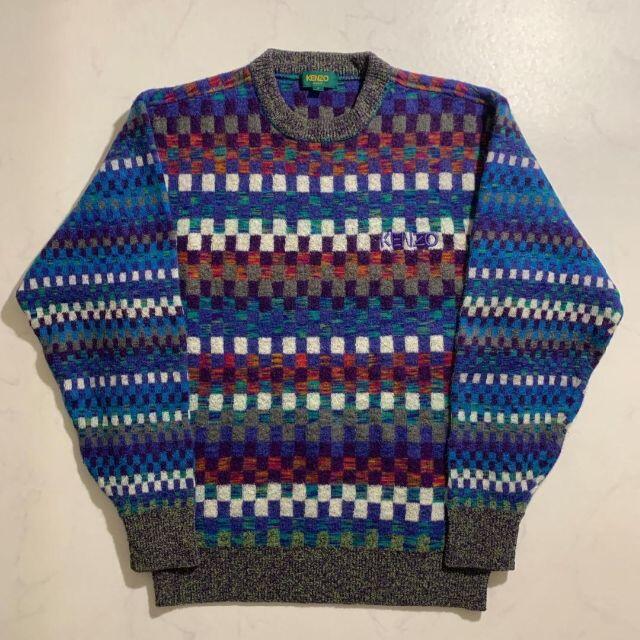 格安 買う KENZO ケンゾー 正規品 ニット セーター 総柄 幾何学模様 美 