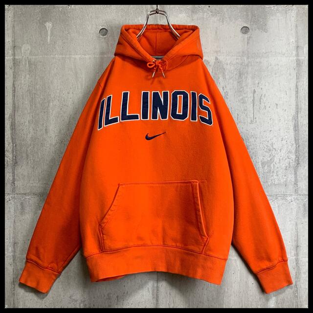 ナイキNIKEパーカーオレンジLスウェット刺繍カレッジイリノイ大学NCAA ...