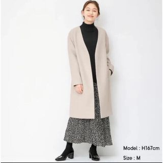 GU - ウールブレンドノーカラーコート ベージュMの通販 by shop ...