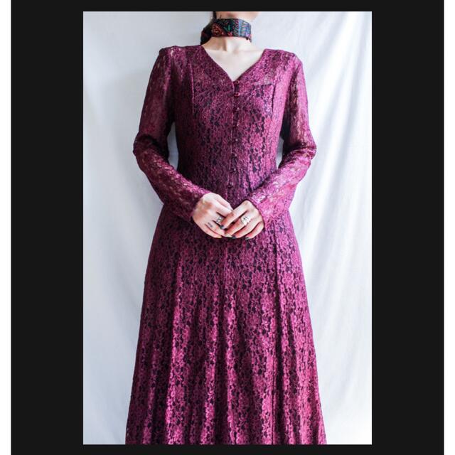 vintage burgundy lace dress レースマキシワンピース