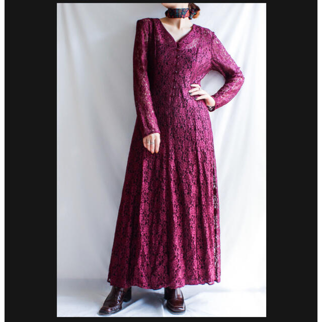 Grimoire(グリモワール)のvintage burgundy lace dress レースマキシワンピース レディースのワンピース(ロングワンピース/マキシワンピース)の商品写真