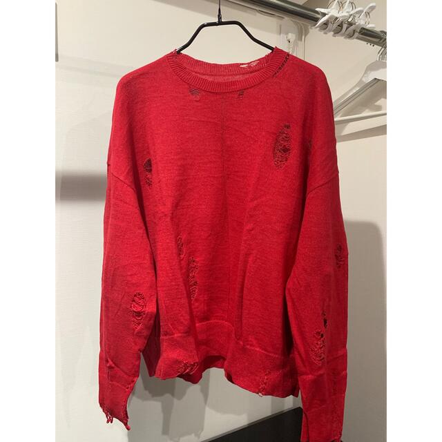 stein 21ss oversized damaged knit red