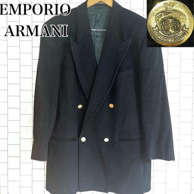 Emporio Armani(エンポリオアルマーニ)の【美品】エンポリオアルマーニ カシミヤウールダブルブレストコート/L/ブラック メンズのジャケット/アウター(チェスターコート)の商品写真