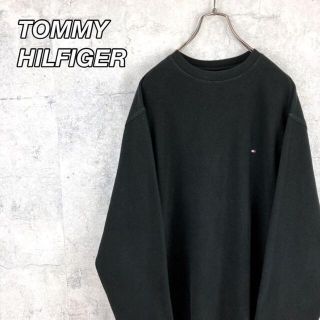 トミーヒルフィガー(TOMMY HILFIGER)の希少 90s トミーヒルフィガー サーマルニット 刺繍 ビッグシルエット 黒(Tシャツ/カットソー(七分/長袖))