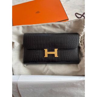 エルメス(Hermes)の【新品】HERMES コンスタンス ロングウォレット マットクロコ ブラック(長財布)