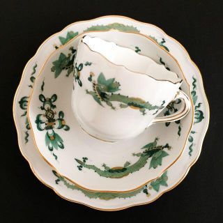 マイセン(MEISSEN)のマイセン 金彩 リッチドラゴン グリーン モカC/S、ケーキ皿のトリオ ①(食器)