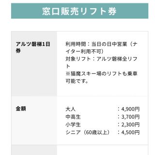 アルツ磐梯スキー場 大人1日券 2枚 リフト券の通販 by 涼's shop|ラクマ