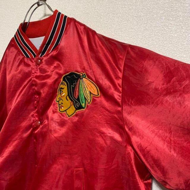 希少90s米国製ナイロンスタジャン】NHL公式品 ブラックホークス US古着