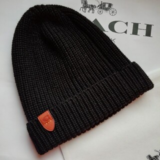 COACH - 美品　コーチ正規直営店購入　ウール　ニット帽　ビーニー　黒