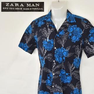 ザラ(ZARA)の【ZARA MAN】 美品 ザラ マン ブラック/ブルー 総花柄 半袖シャツ S(シャツ)