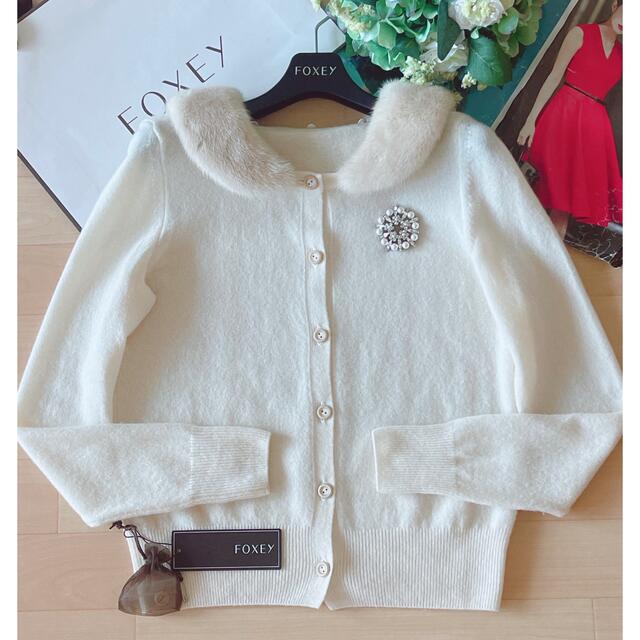 極美品!FOXEY ミンク襟カシミア100%カーディガン 38 Rene