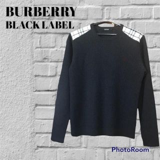 バーバリーブラックレーベル(BURBERRY BLACK LABEL)の美品 バーバリーブラックレーベル 長袖 ニット 肩 ノバチェック 羊毛(ニット/セーター)