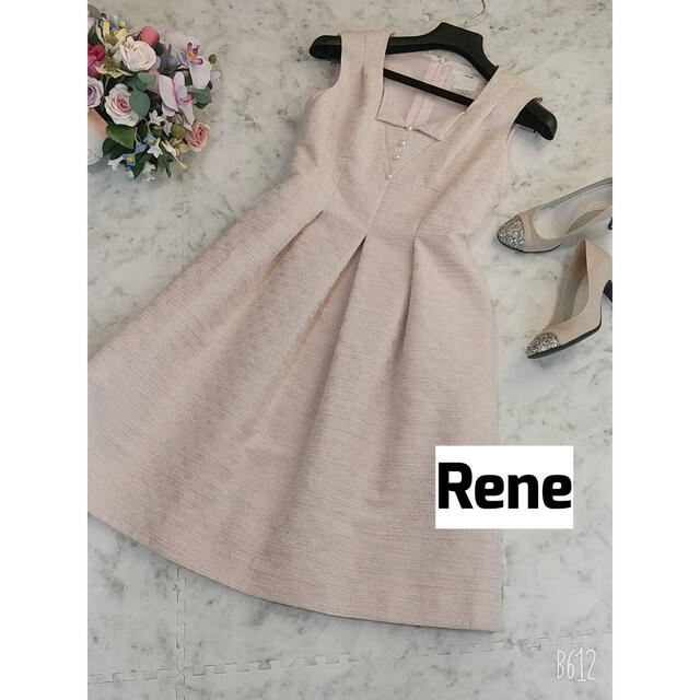 René(ルネ)の大幅お値下げ！Rene ルネ ツイードドットワンピース パール 上品 大人可愛い レディースのワンピース(ひざ丈ワンピース)の商品写真