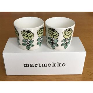 マリメッコ(marimekko)のマリメッコ vihkiruusu ヴィヒキルース ラテマグ 美品 グリーン(グラス/カップ)