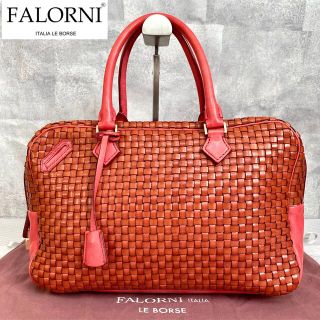 ファロルニ(FALORNI)の【美品】FALORNI ブラウン×サーモンピンク イントレチャートボストンバッグ(トートバッグ)