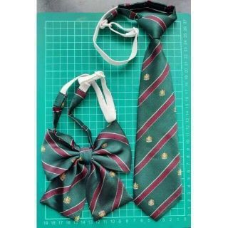 【新品】学校制服/コスプレ/グリーン/ストライプ スクールネクタイとリボン2点(その他)