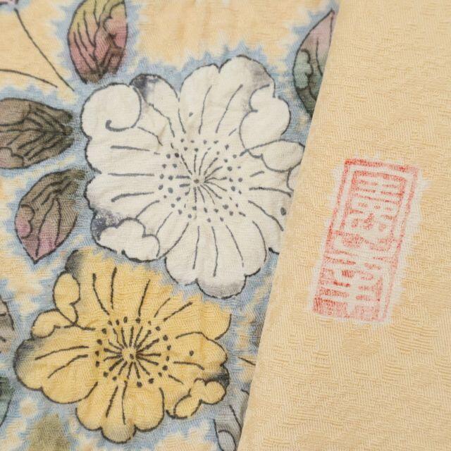 長尺□翠山工房『徳永憲峯』辻が花付下げ□オレンジ◇袷正絹着物 長尺□翠山工房『徳永憲峯』辻が花付下げ□オレンジ◇袷正絹着物