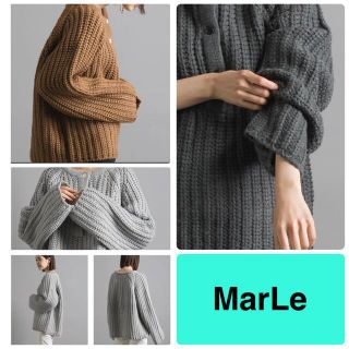 marleウール混バルキーヘンリーネックニットプルオーバー　チャコールグレー(ニット/セーター)