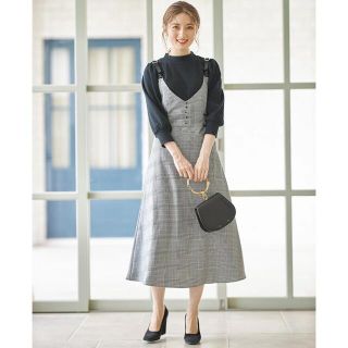 トッコ(tocco)のtocco closet フェイクレザー×チェック柄ジャンパースカート ブラック(ロングワンピース/マキシワンピース)